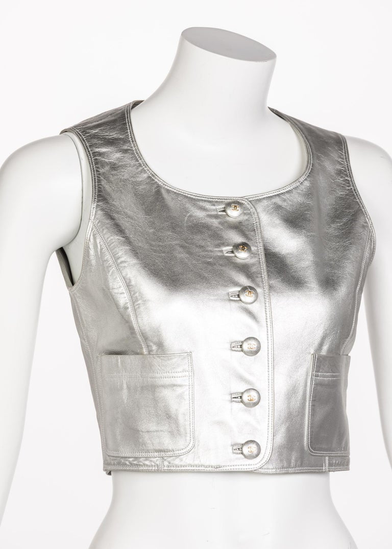 Chanel Silver Leather Cropped Vest, 1990s