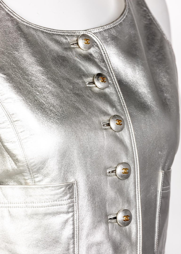 Chanel Silver Leather Cropped Vest, 1990s