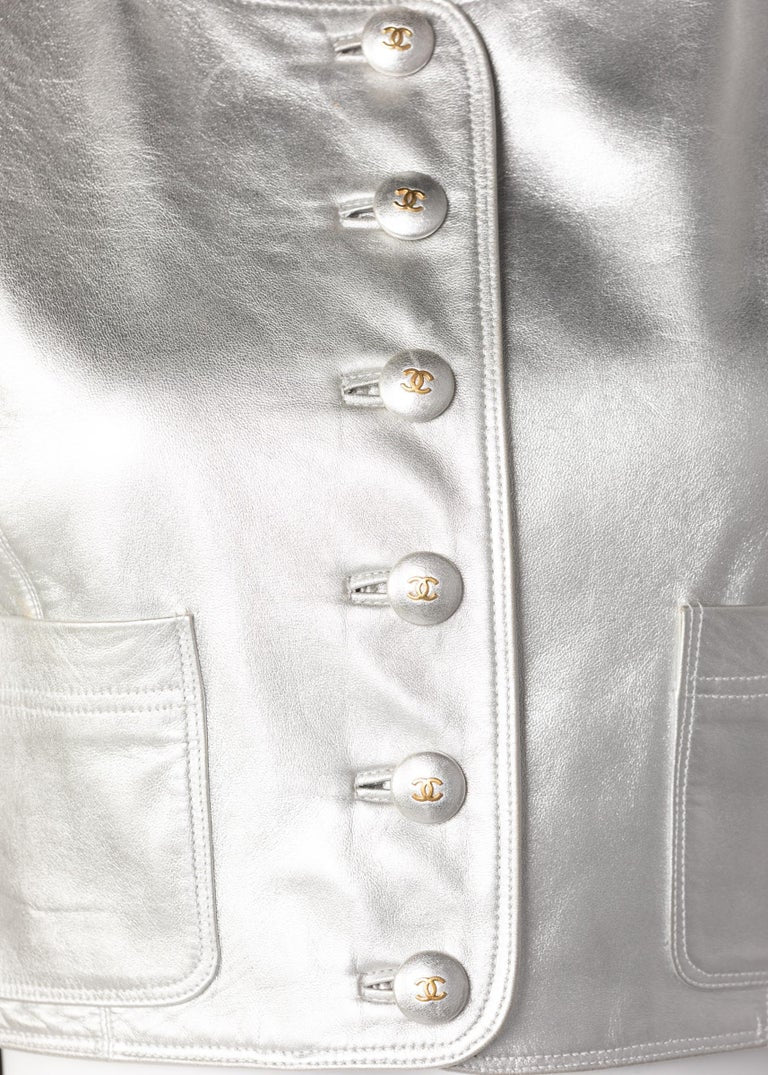 Chanel Silver Leather Cropped Vest, 1990s