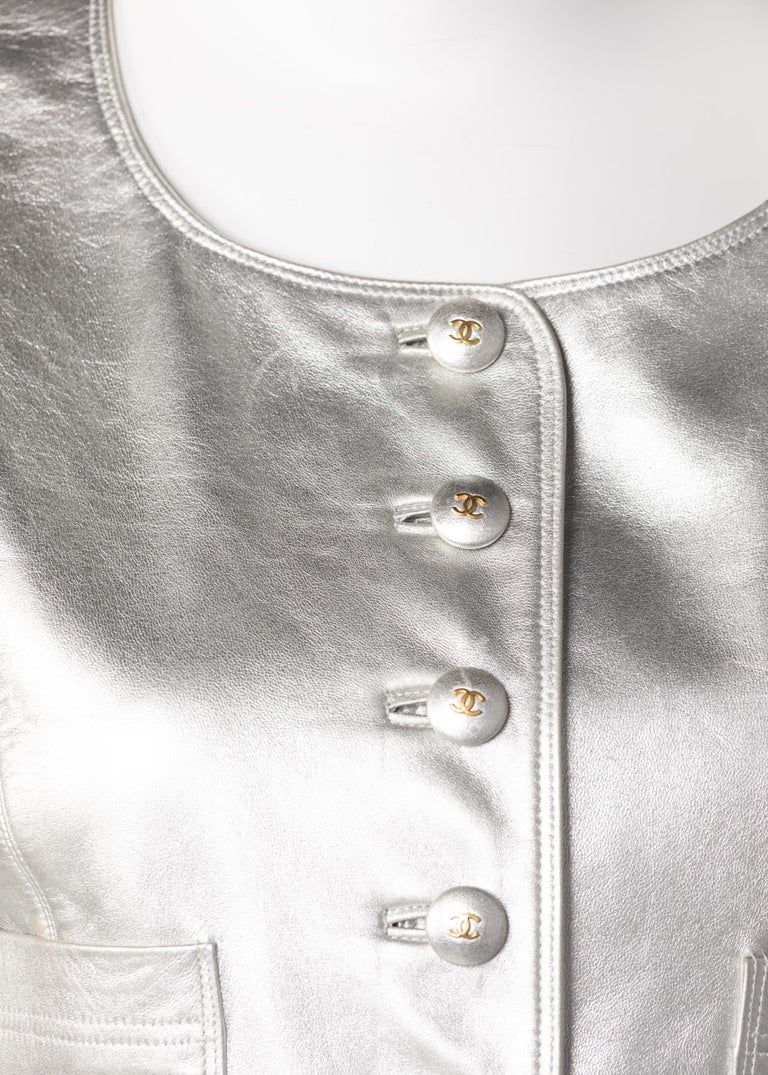 Chanel Silver Leather Cropped Vest, 1990s