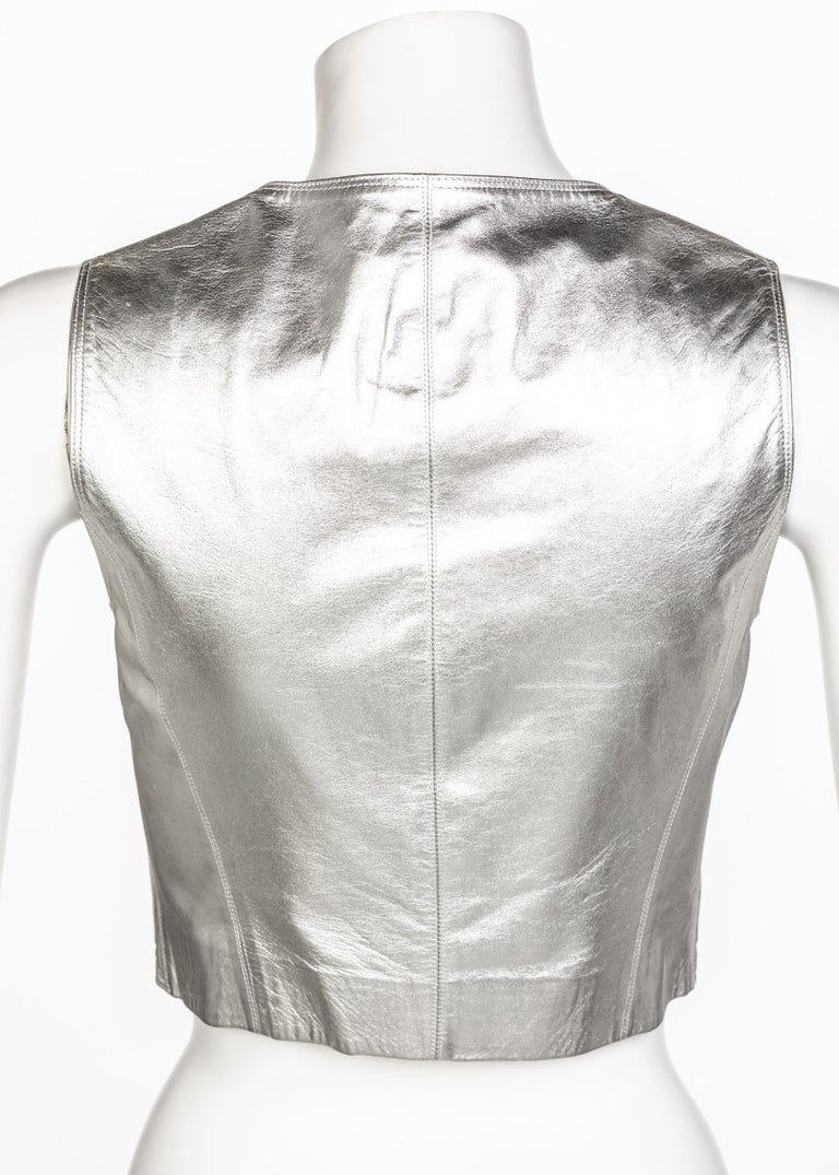 Chanel Silver Leather Cropped Vest, 1990s