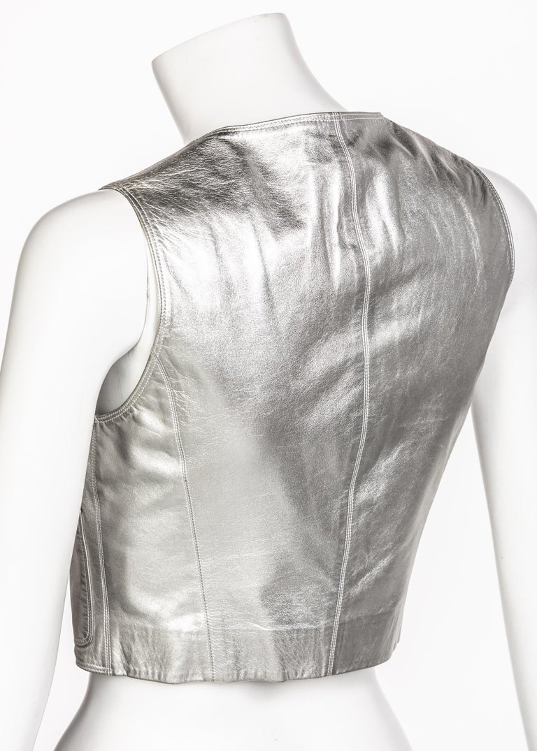 Chanel Silver Leather Cropped Vest, 1990s