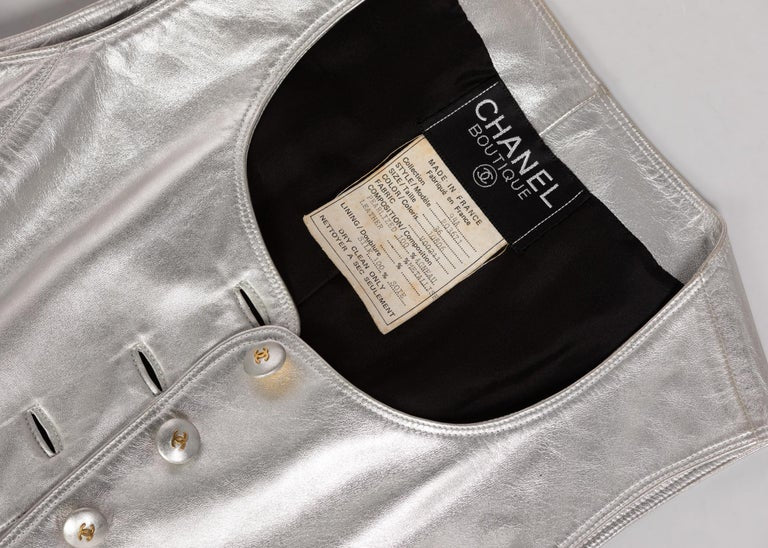 Chanel Silver Leather Cropped Vest, 1990s