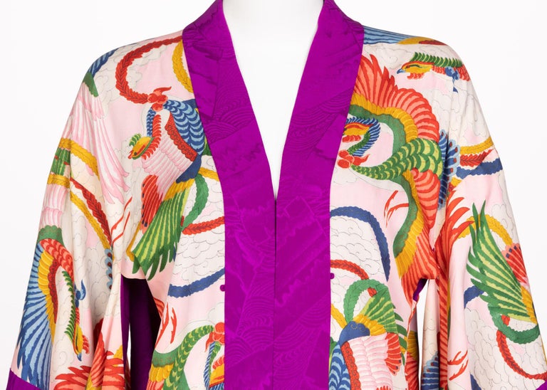 Vintage Japanese Magenta Silk Print Kimono Jacket