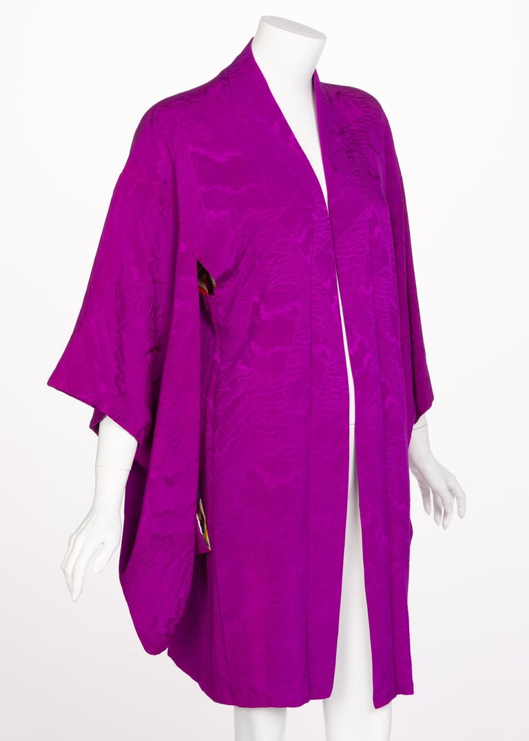 Vintage Japanese Magenta Silk Print Kimono Jacket