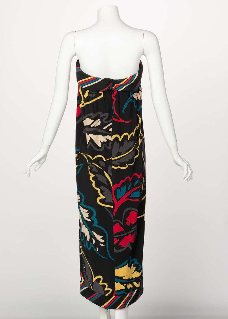 Chloé Printed Silk Strapless Leaf Print Sheath Dress, 1981