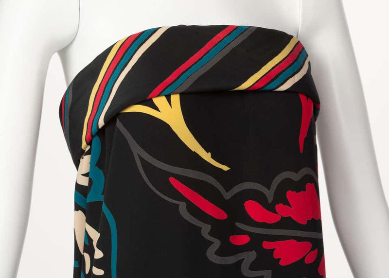 Chloé Printed Silk Strapless Leaf Print Sheath Dress, 1981