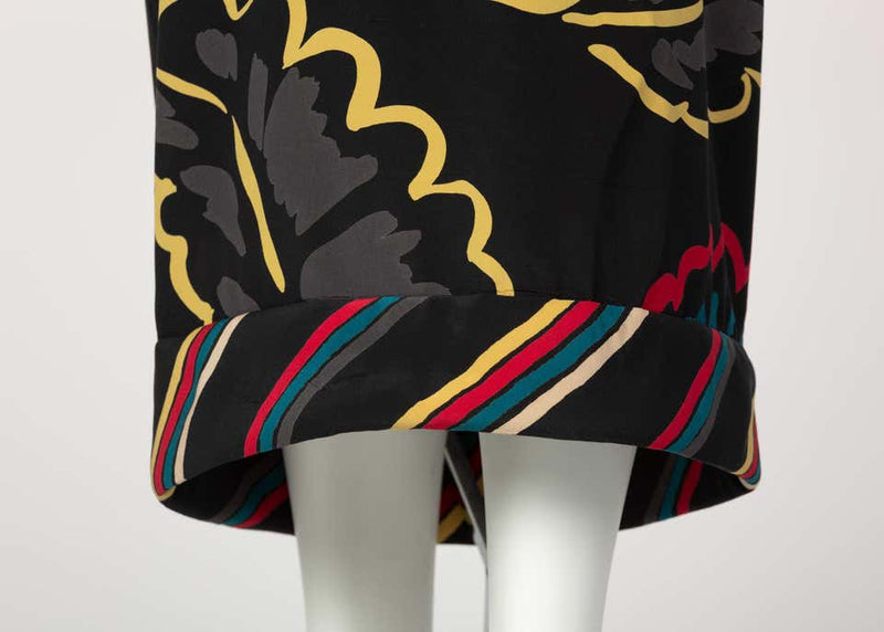 Chloé Printed Silk Strapless Leaf Print Sheath Dress, 1981