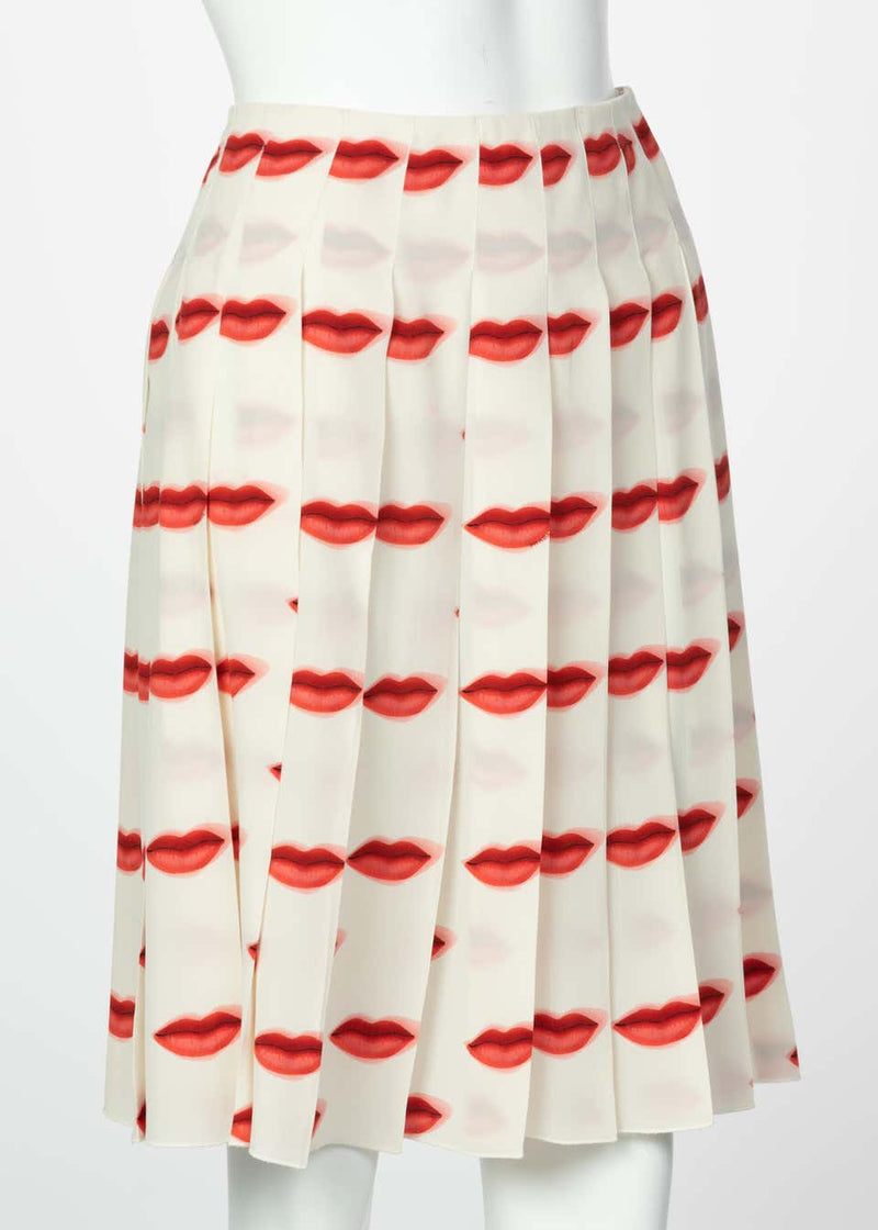Iconic Prada Red Lip Print Pleated Skirt, Spring 2000
