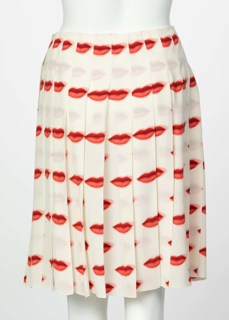 Iconic Prada Red Lip Print Pleated Skirt, Spring 2000