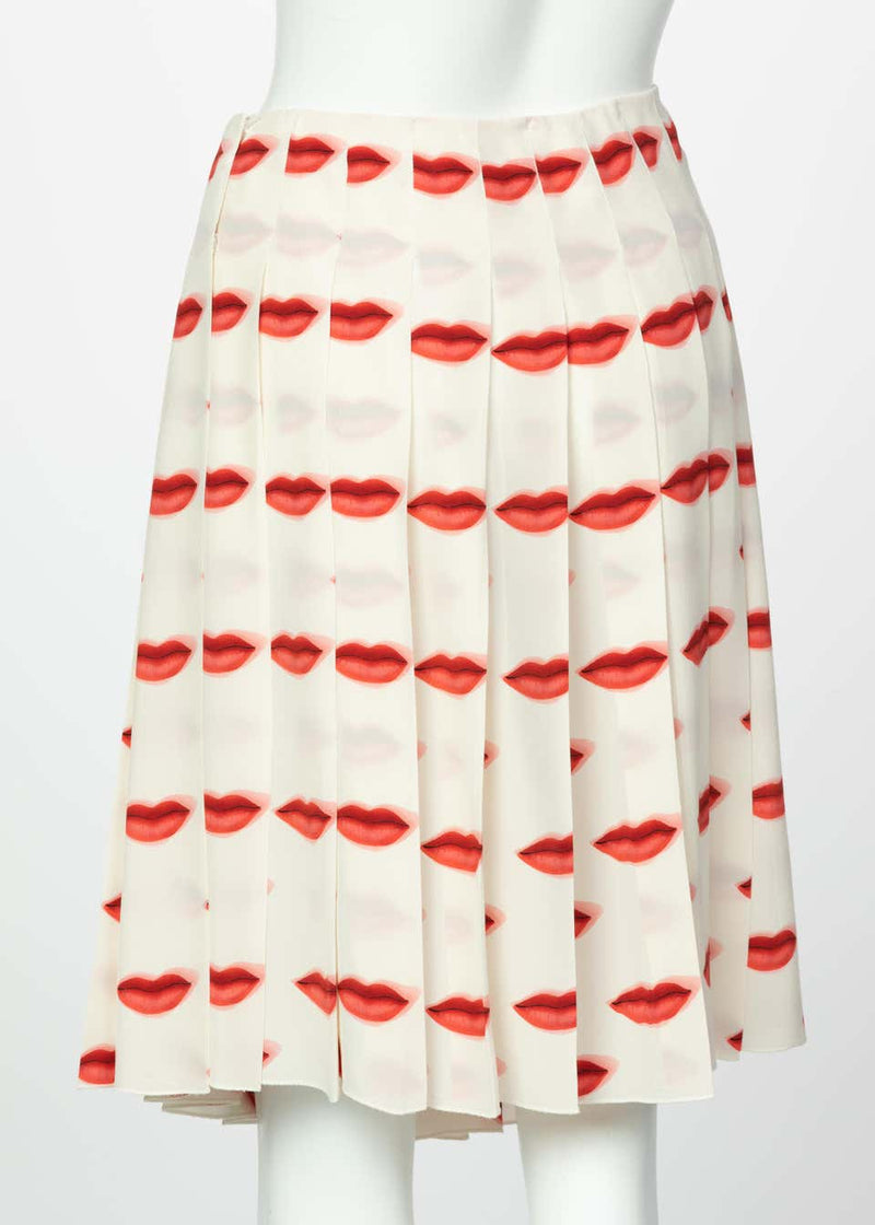 Iconic Prada Red Lip Print Pleated Skirt, Spring 2000