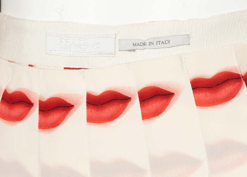 Iconic Prada Red Lip Print Pleated Skirt, Spring 2000
