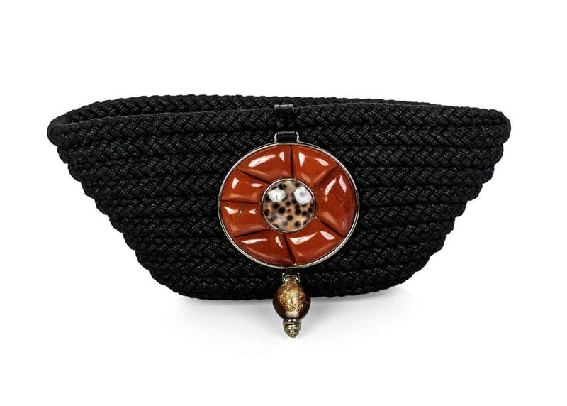Vintage Yves Saint Laurent YSL Black Braided Rope Coral Shell Clutch Bag