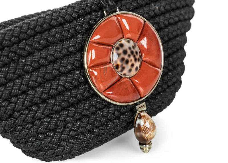 Vintage Yves Saint Laurent YSL Black Braided Rope Coral Shell Clutch Bag