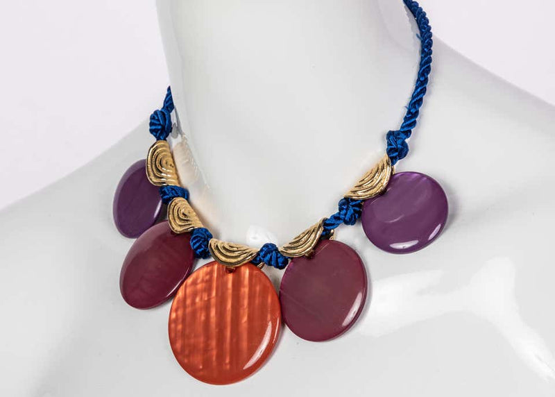 Vintage Yves Saint Laurent Ysl Multi-Color Disc Silk Cord Necklace