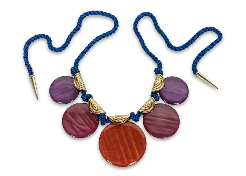 Vintage Yves Saint Laurent Ysl Multi-Color Disc Silk Cord Necklace
