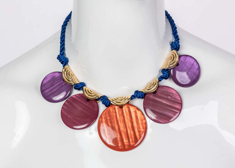 Vintage Yves Saint Laurent Ysl Multi-Color Disc Silk Cord Necklace