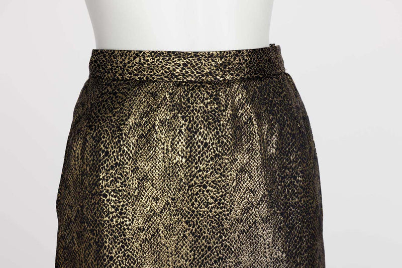 Saint Laurent Gold & Black One Shoulder Top Maxi Skirt Belted Set YSL, 1980s