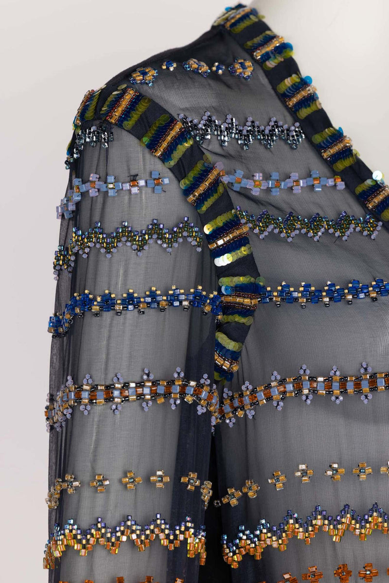 Chanel Métiers d’Art 2013 Beaded Sheer Silk & Leather Deep V Top