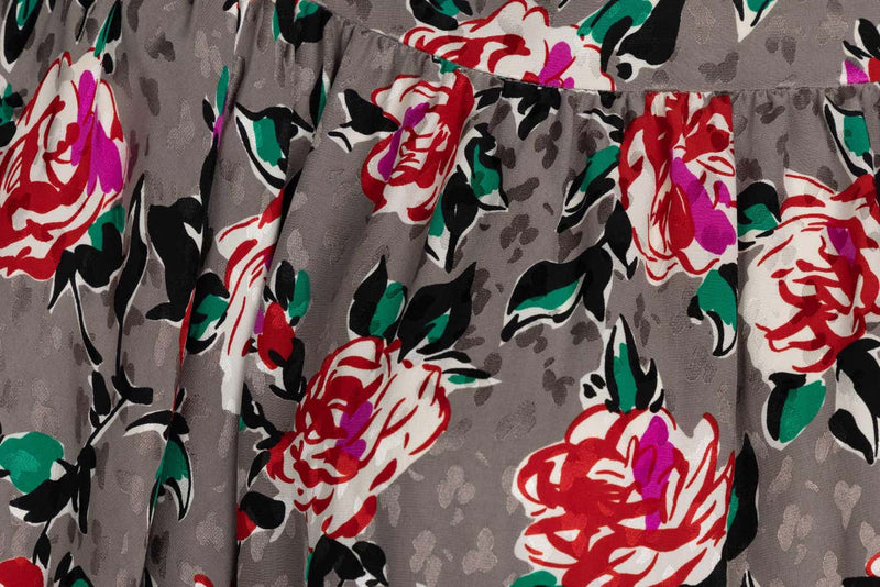 Yves Saint Laurent Floral Silk Long Sleeve Mini Dress YSL, 1980s