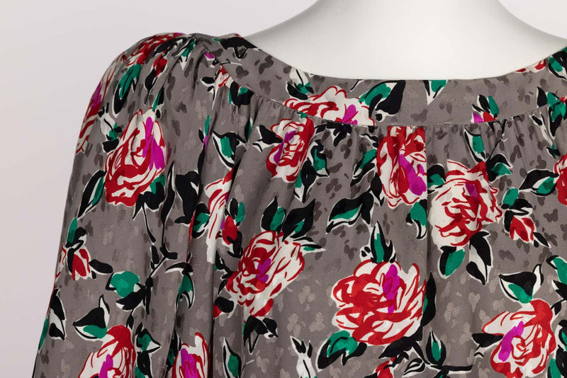 Yves Saint Laurent Floral Silk Long Sleeve Mini Dress YSL, 1980s