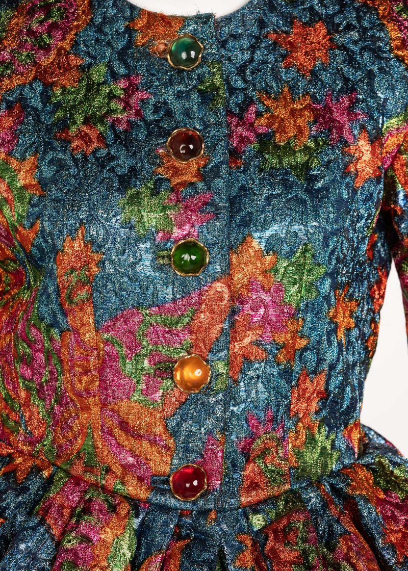 Yves Saint Laurent Silk Brocade Jacket Butterfly Skirt Ensemble Runway, 1989