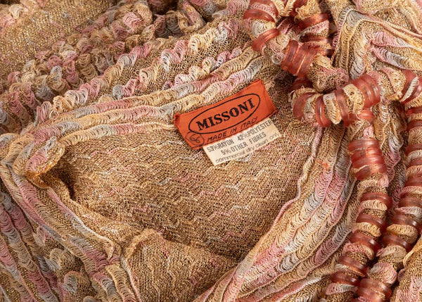 Missoni Pink Gold Knit Maxi Dress Cardigan Necklace Beret Set, 1970s