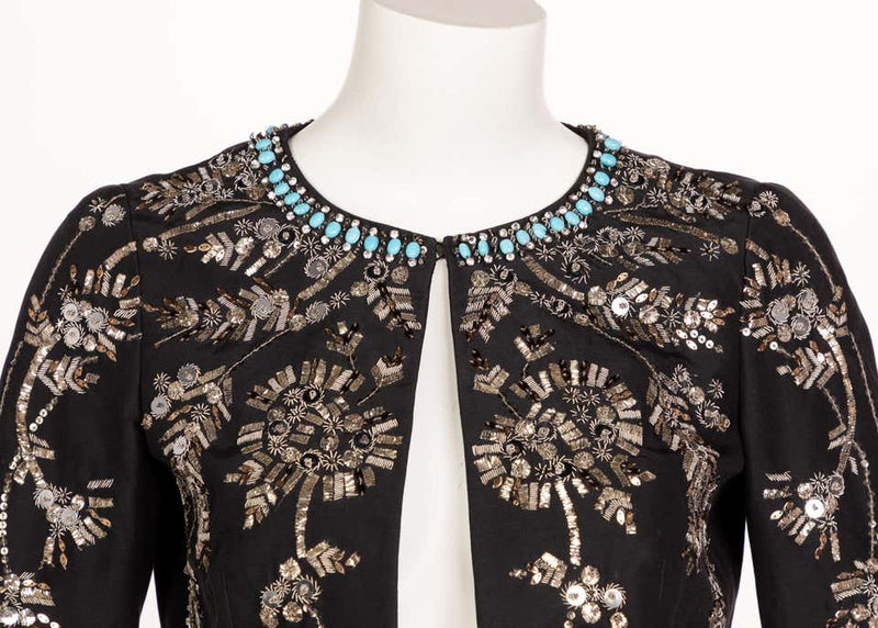 Pucci Black Silk Embroidered Turquoise Stone Bolero Jacket, 2006