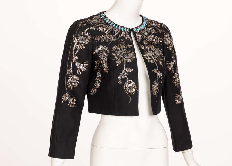 Pucci Black Silk Embroidered Turquoise Stone Bolero Jacket, 2006