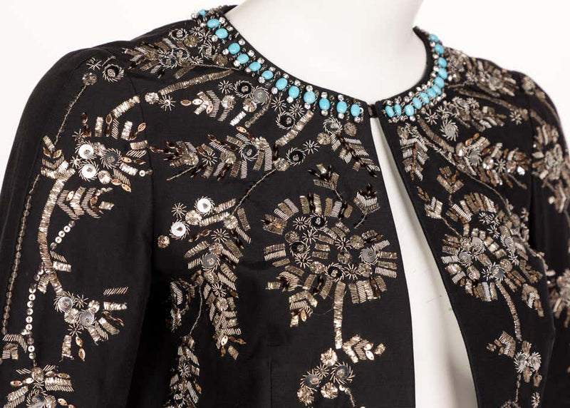 Pucci Black Silk Embroidered Turquoise Stone Bolero Jacket, 2006