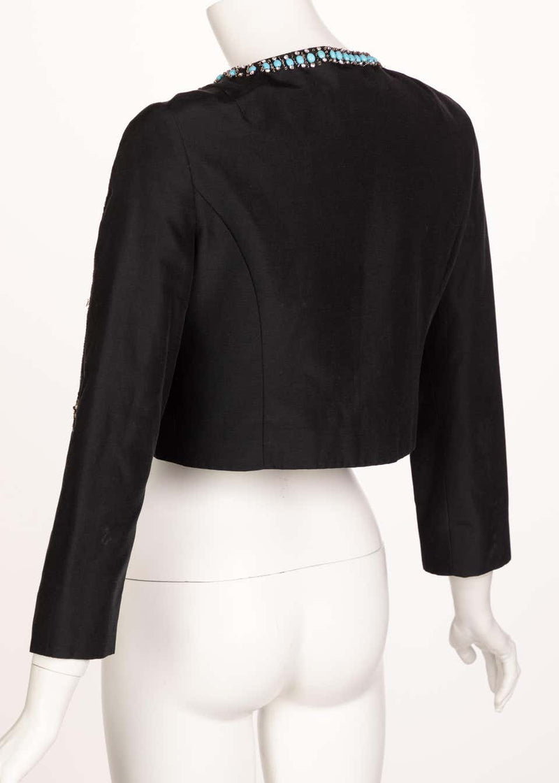 Pucci Black Silk Embroidered Turquoise Stone Bolero Jacket, 2006