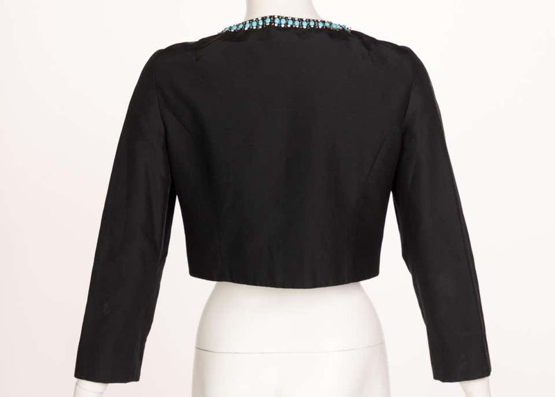 Pucci Black Silk Embroidered Turquoise Stone Bolero Jacket, 2006