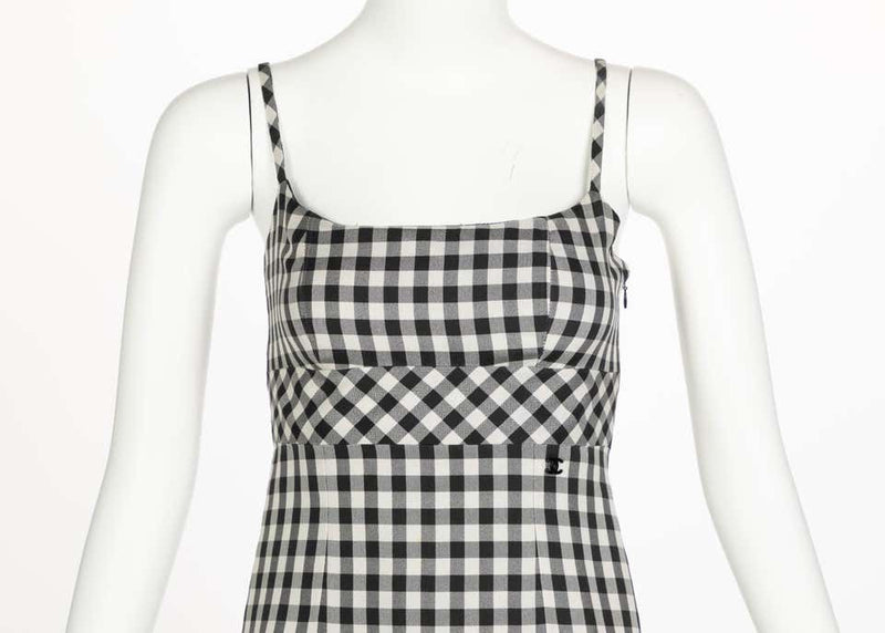 Vintage Chanel Black White Silk Gingham Dress