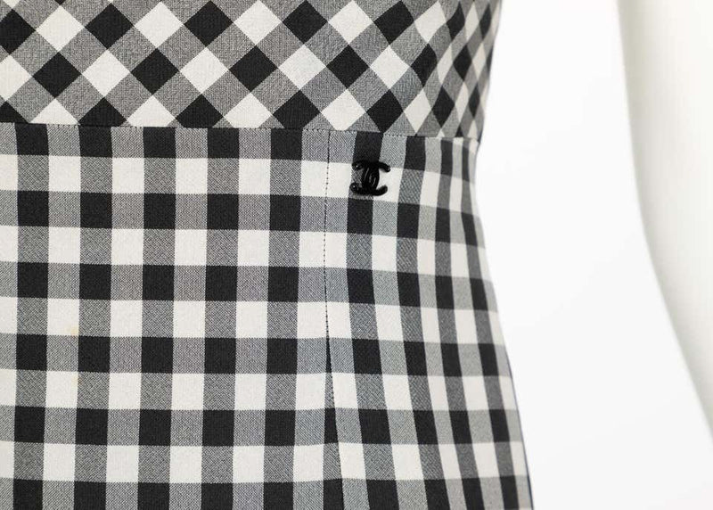 Vintage Chanel Black White Silk Gingham Dress