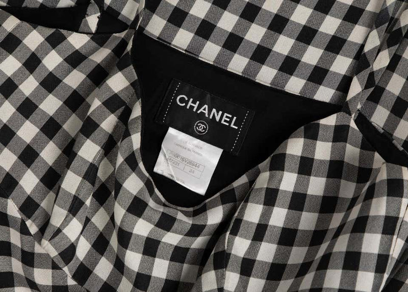 Vintage Chanel Black White Silk Gingham Dress Basha Gold Vintage Chanel Black White Silk Gingham Dress Basha Gold