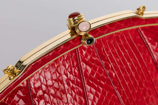 Vintage Judith Leiber Red Snake Skin Clutch Bag
