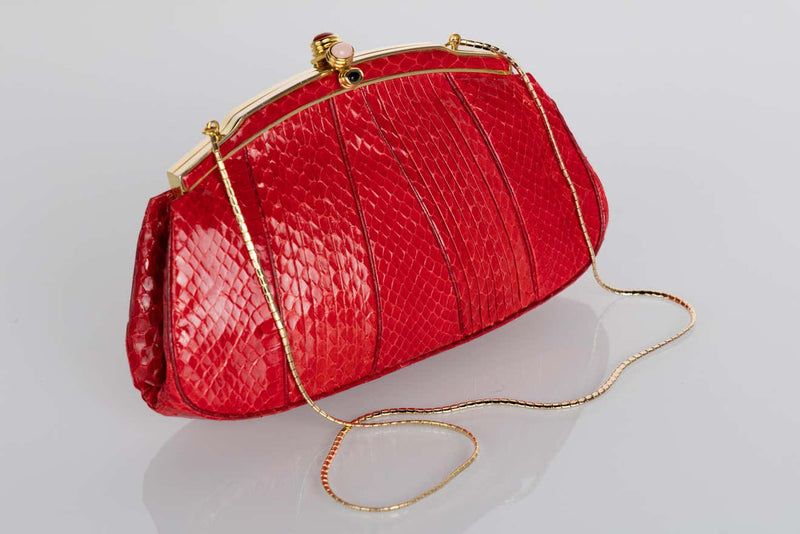 Vintage Judith Leiber Red Snake Skin Clutch Bag