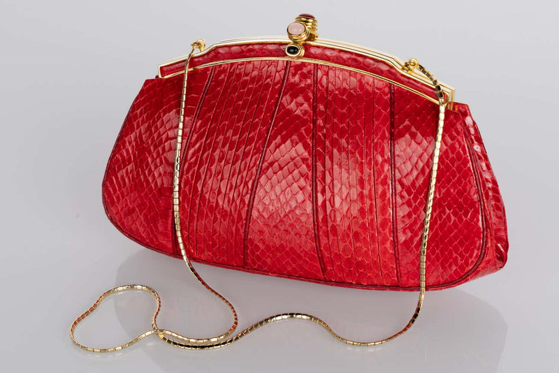 Vintage Judith Leiber Red Snake Skin Clutch Bag