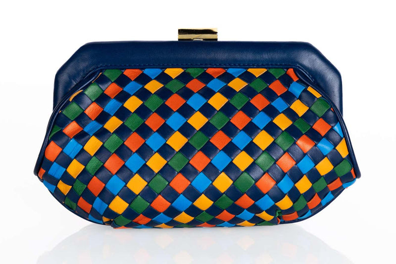 Vintage Bottega Veneta Intrecciato Leather Harlequin Clutch