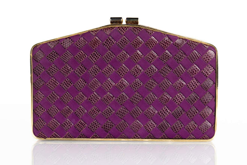Vintage Bottega Veneta Purple Suede & Lizard Intrecciato Convertible Clutch Bag
