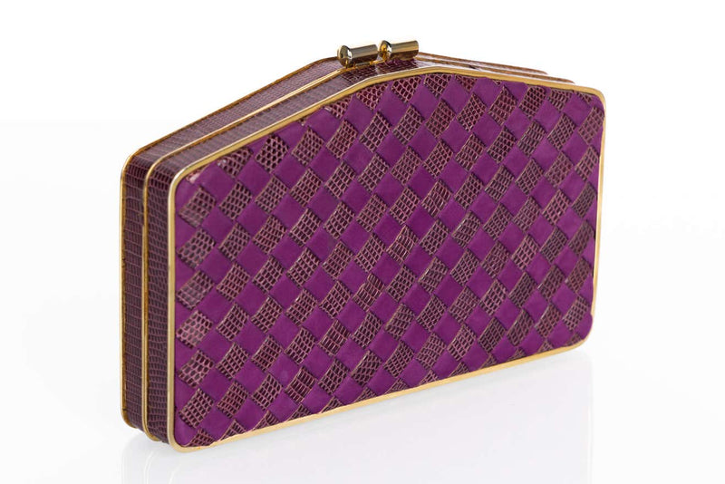 Vintage Bottega Veneta Purple Suede & Lizard Intrecciato Convertible Clutch Bag