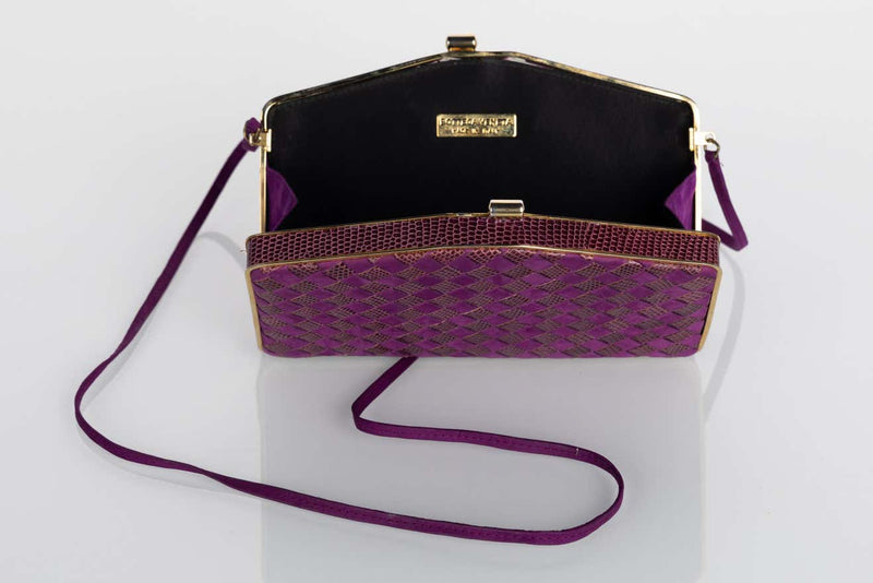 Vintage Bottega Veneta Purple Suede & Lizard Intrecciato Convertible Clutch Bag