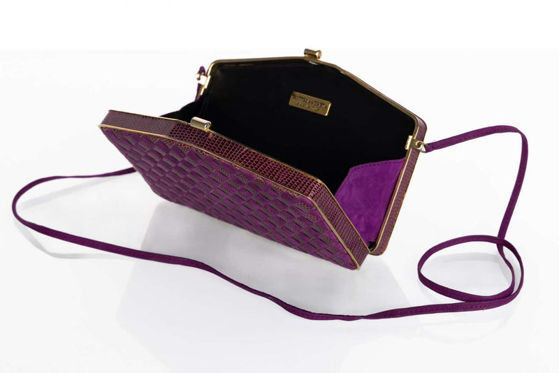 Vintage Bottega Veneta Purple Suede & Lizard Intrecciato Convertible Clutch Bag