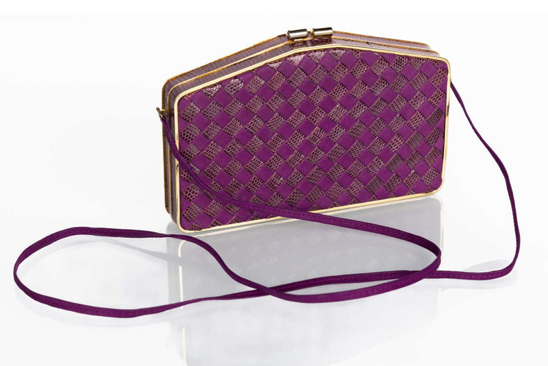Vintage Bottega Veneta Purple Suede & Lizard Intrecciato Convertible Clutch Bag