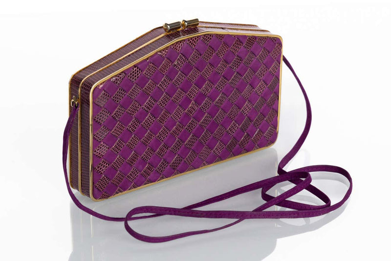 Vintage Bottega Veneta Purple Suede & Lizard Intrecciato Convertible Clutch Bag