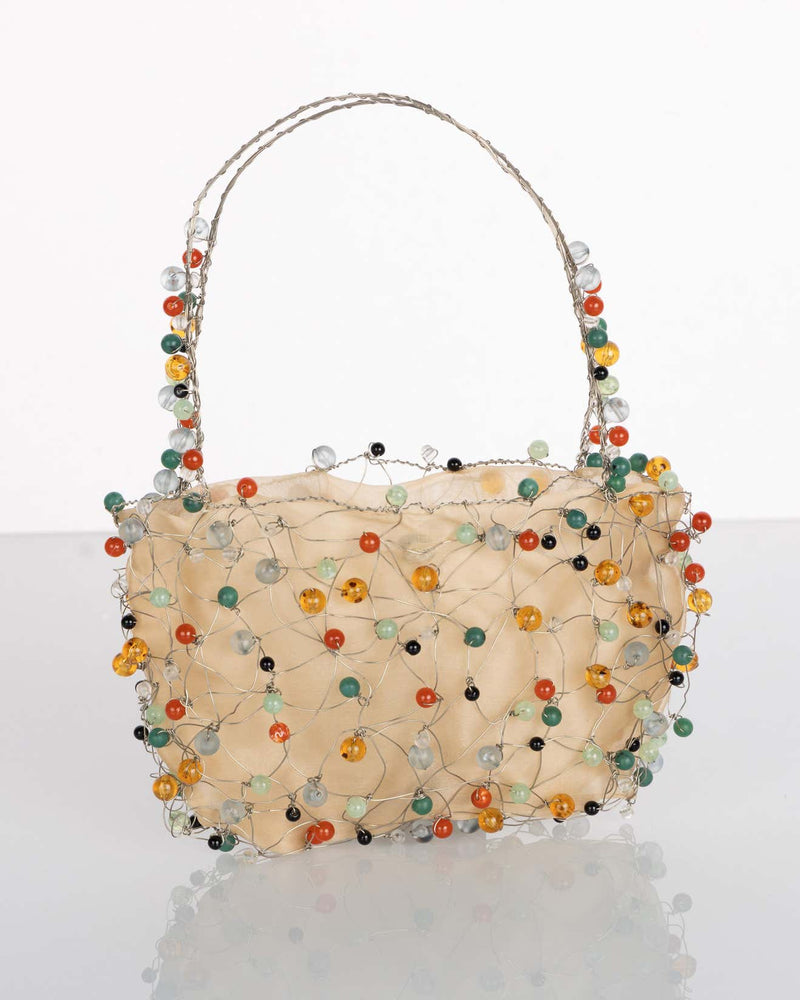 BOTTEGA VENETA ビーズハンドバッグ Vintage Bottega Veneta Sculptural Beaded Organza Bag – Basha Gold