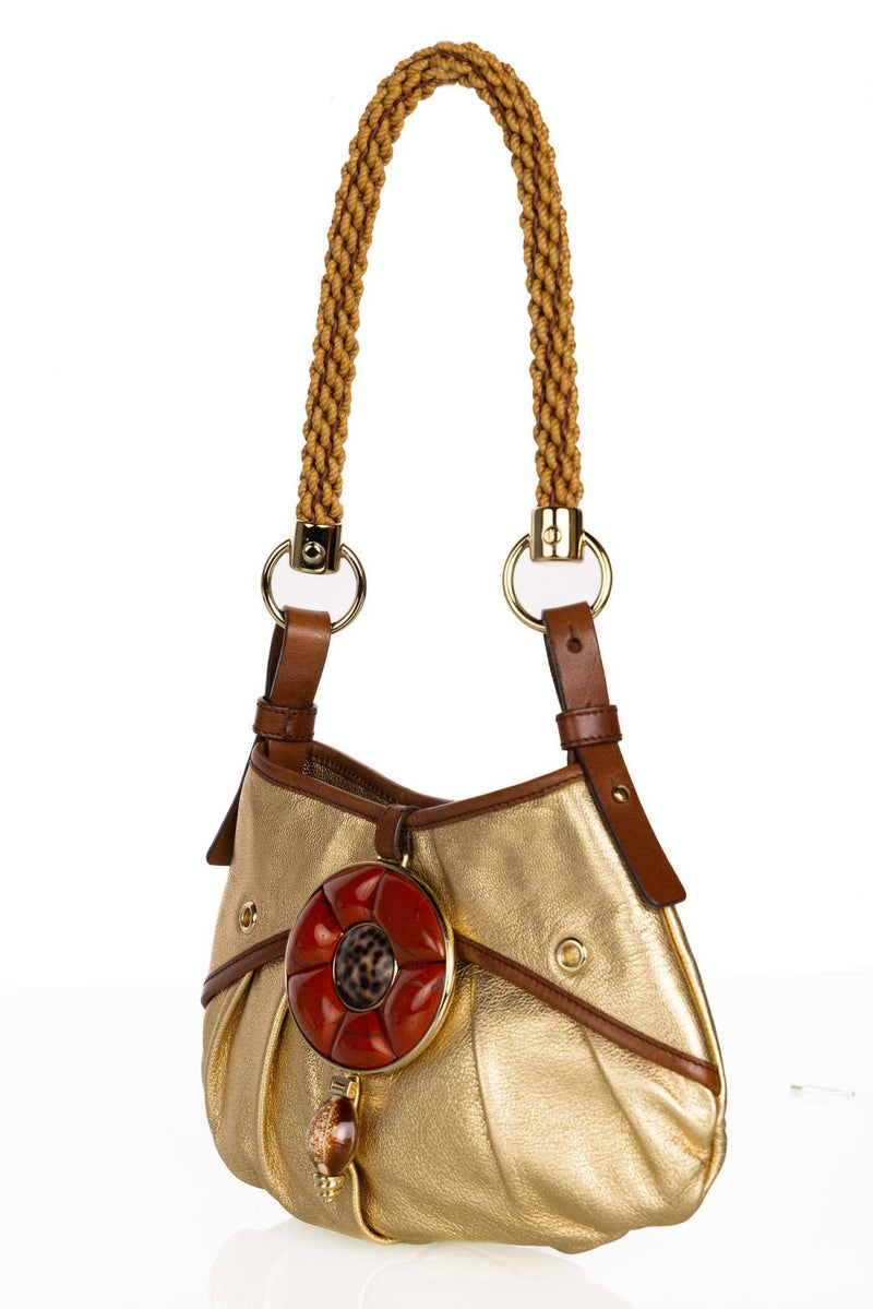Vintage Yves Saint Laurent Tom Ford Gold Leather Coral Shell Rope Shoulder Bag