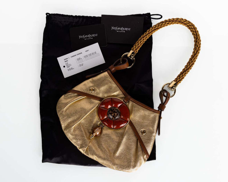 Vintage Yves Saint Laurent Tom Ford Gold Leather Coral Shell Rope Shoulder Bag