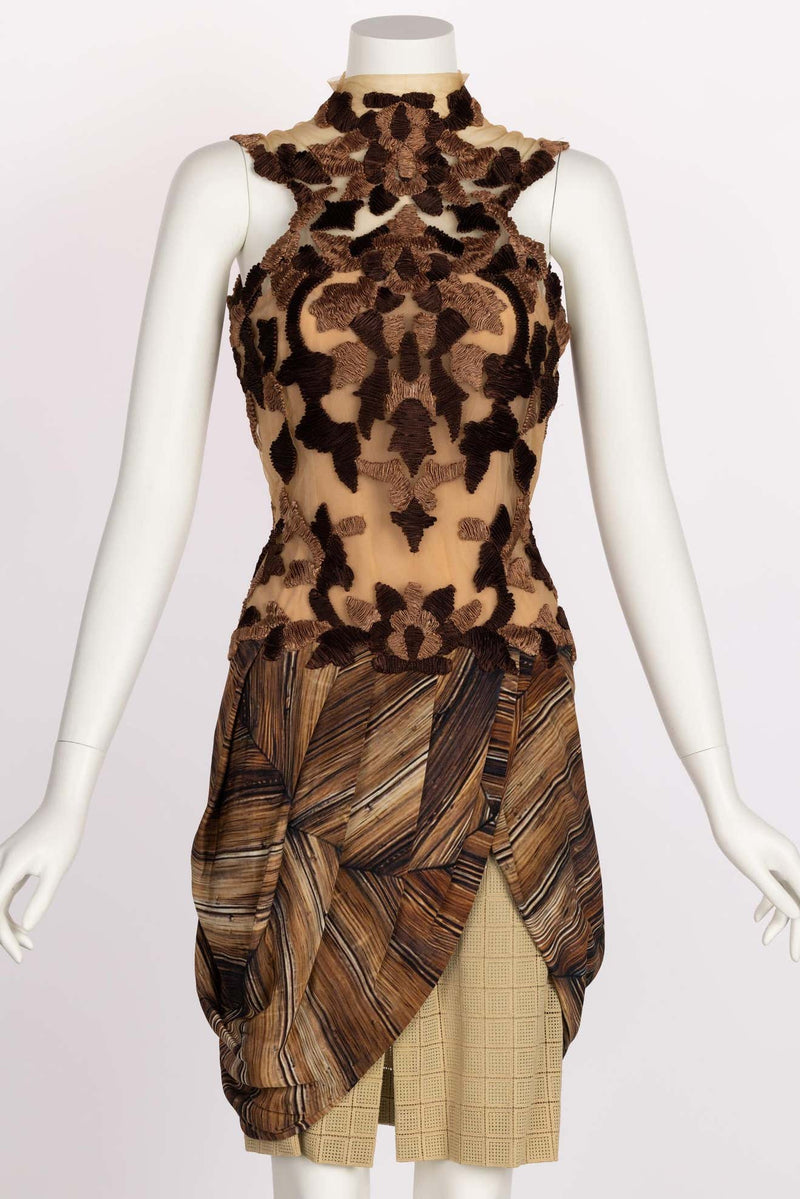 Rodarte 2011 Runway Embroidered Tulle Wood Dress Basha Gold Rodarte 2011 Runway Embroidered Tulle Wood Dress Basha Gold