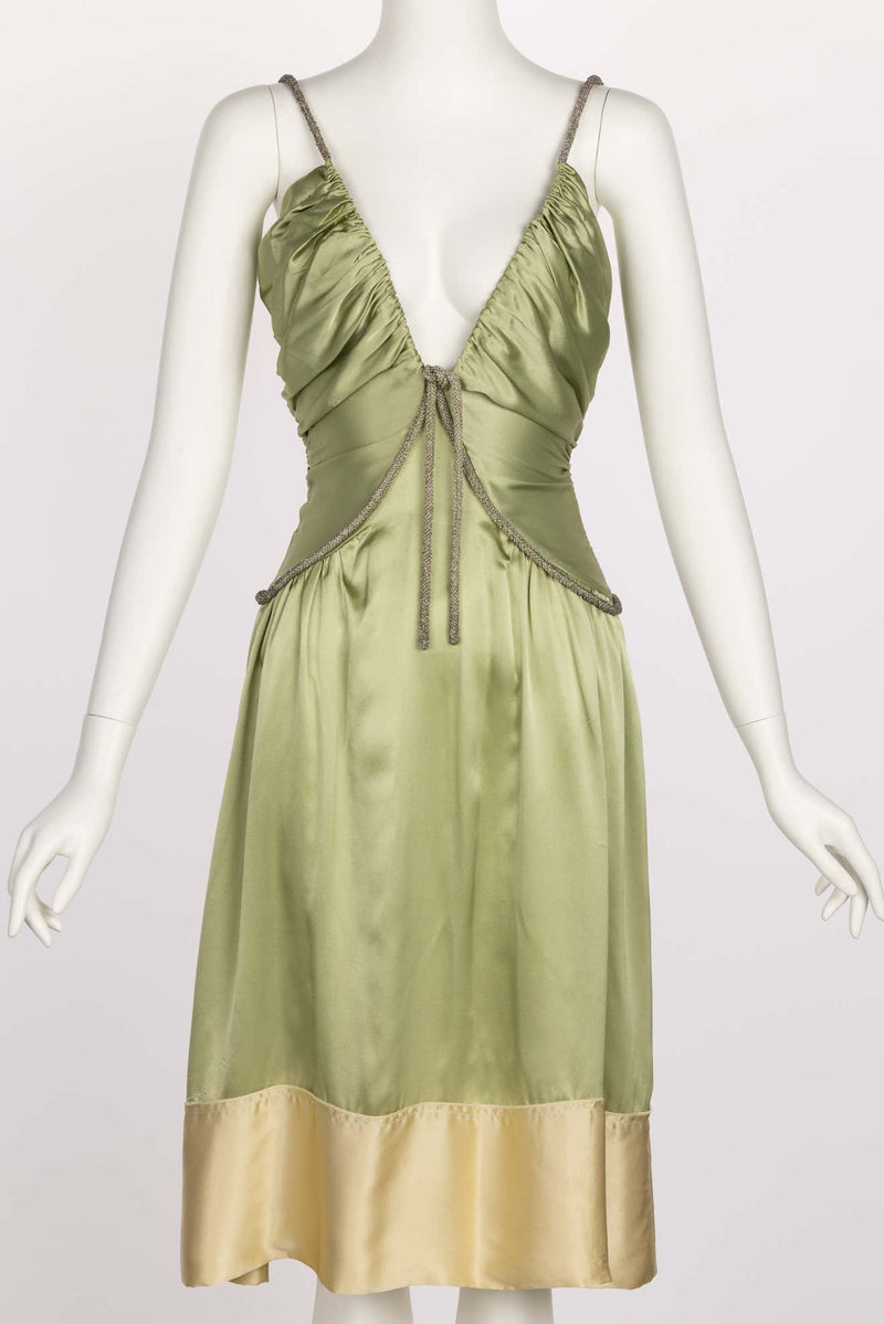 Chloé Phoebe Philo Beaded Straps Plunge Silk Dress Runway Spring 2005